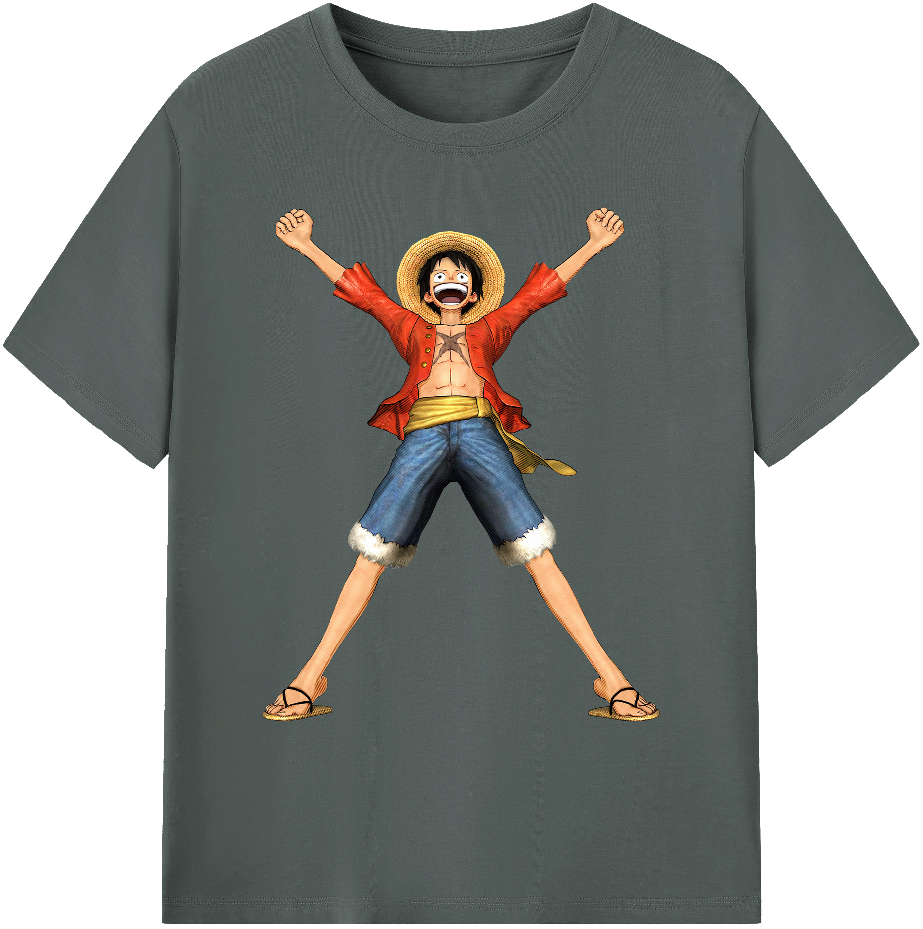 ワンピース モンキー・D・ルフィ ONE PIECE Monkey D. Luffy 綿100％ メンズ半袖Tシャツ｜肌触りやわらか＆通気性